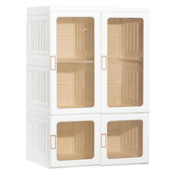 Image of ANTBOX Foldable Plastic Kids Wardrobe Organizer | Collapsible Wardrobe for Kids with 4 Doors, 3 Compartments, and 1 Hanger Rod |Portable Wardrobe, Foldable Almirah, Plastic Cupboard