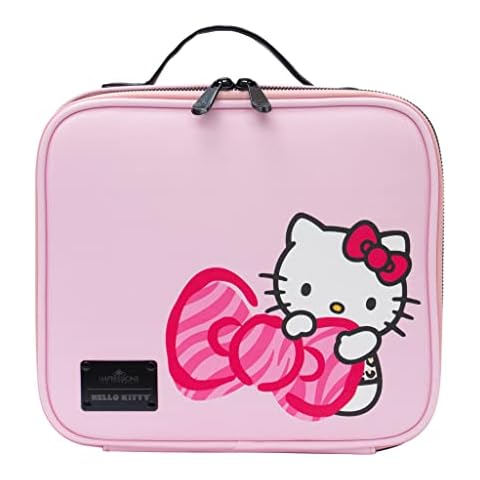 Impression Vanity Makeup Bag with Faux Leather, Hello Kitty Travel Toiletry Bag with Inside Zipper Pockets, Waterproof Reusable Large Cosmetic Make up Vanity Organizer Bags for Travel, AnimalPink Cover