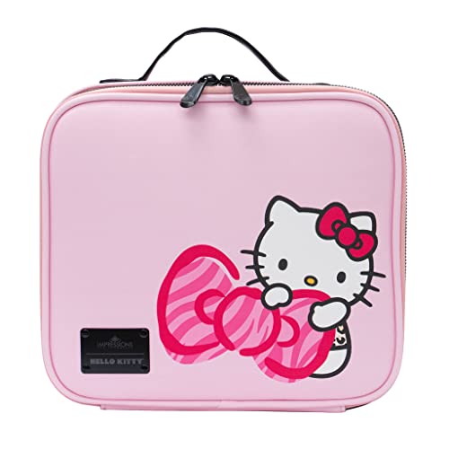 Impression Vanity Makeup Bag with Faux Leather, Hello Kitty Travel Toiletry Bag with Inside Zipper Pockets, Waterproof Reusable Large Cosmetic Make up Vanity Organizer Bags for Travel