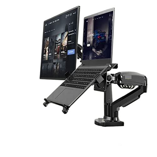 Soporte de monitor F160 para teletrabajo con laptop y pantalla secundaria en escritorio blanco