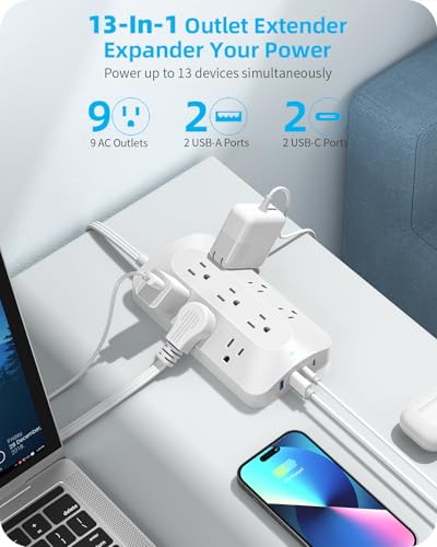 PAEWOK Multitomas 9 Enchufes 4 USB (2 USB C) 5 pies Extensión con Protector de Sobretensión miniatura 2
