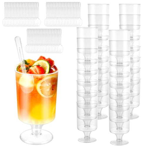 MUXHEL Lot de 100 verres à dessert en plastique, 120 ml, transparents, réutilisables, avec 100 cuillères, pour crème glacée