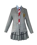 HonRmon Women Anime Miyazono Kaori Cosplay Costume Halloween Cosplay Party Gray JK Dress Set (X-Large)