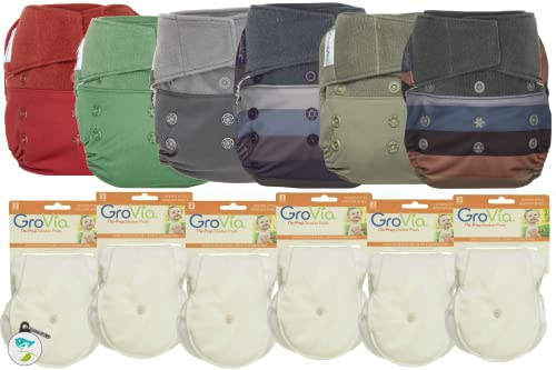 Image of GroVia Hybrid Part Time Package: 6 Shells + 12 No Prep Soaker Pads (Color Mix 10 - Hook & Loop)