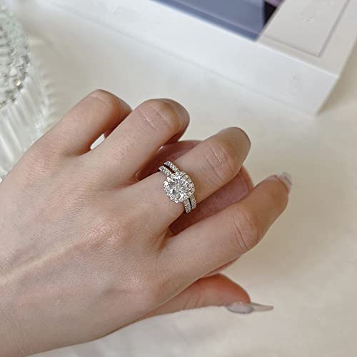 Halo Bridal Ring Set Wedding Ring Set for Women 1-1/2 Carat (ctw) Moissanite Engagement Ring Set 925 Sterling Silver Wedding and Engagement Ring Set with Text Engraving4