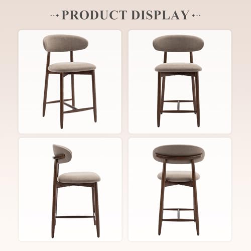 Image of COLAMY Upholstered Counter Bar Stools, Kitchen Island Stools with Back, Modern Counter Height Stools with Wood Legs for Kitchen Island Dining Room Bar, Camel