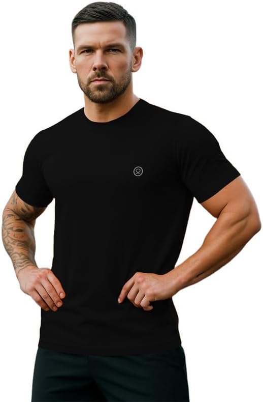 Sponsored Ad - Men Polyester Solid Quick Dry Half Sleeve Regular Fit Round Crew Neck Active Sportswear Gym T-Shirt for Workout Training Running and Fitness Activities