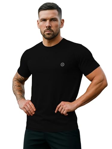 CHKOKKO Men's Solid Quick Dry Half Sleeve Regular Fit Round Crew Neck Active Sportswear Gym T-Shirt for Workout Training Running and Fitness Activities Black L