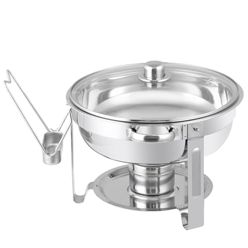 Chafing Dish Buffet Set 5 QT Stainless Steel Chafing Dishes Round Buffet Food Warmer Chafers Set for Parties Catering Event with Glass Lid, Lid Holder 10 packs
