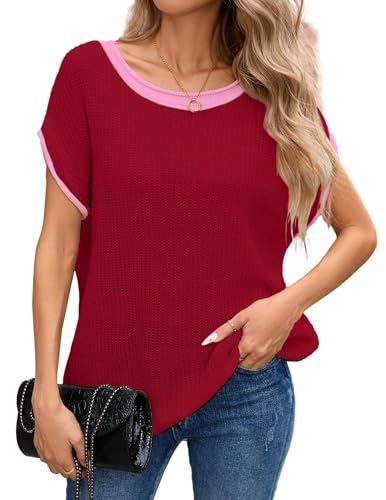 Womens Oversized Lightweight Cute Striped Sweater Vest Spring 2025 Crewneck Hollow Out Thin Cap Sleeve Knit Top