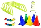 Hurdle Combo Training Kit – 4M with 10 Rungs Agility Ladder, 25 Soccer Cones, 6X 6 Hurdles | Speed & Agility Equipment for Football, Fitness, Sports, Kids, Athletes