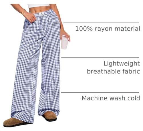 Image of ANRABESS Womens Gingham Striped Boxer Pants | 2026 Fall Outfits,Wide Leg Elastic Waist with Pockets,Casual Lounge Pajama Bottoms,Lightweight Breathable,Fashion Clothing