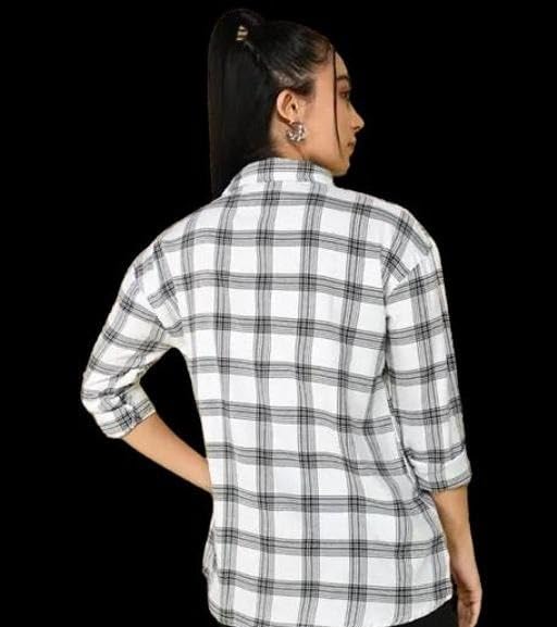 Image of Women Casual Check Shirt Cotton Long Sleeve Stylish Checked Pattern Fashion Clothing