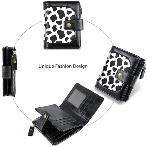 Image of Women Leather Wallet RFID Blocking Small Bifold Zipper Pocket Wallet Card Case Purse with ID Window, Cow