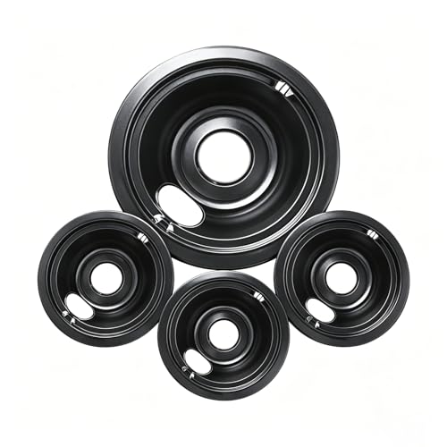 COZZIVITA GE Black Stove Drip Pans, 10% Energy Save by Enamel Spraying Prevent Bending and Rust - Include 3Pcs 6'' Burner Drip Pans and 1Pcs 8'' Drip Bowl by COZZIVITA - Used condition - US$15.78