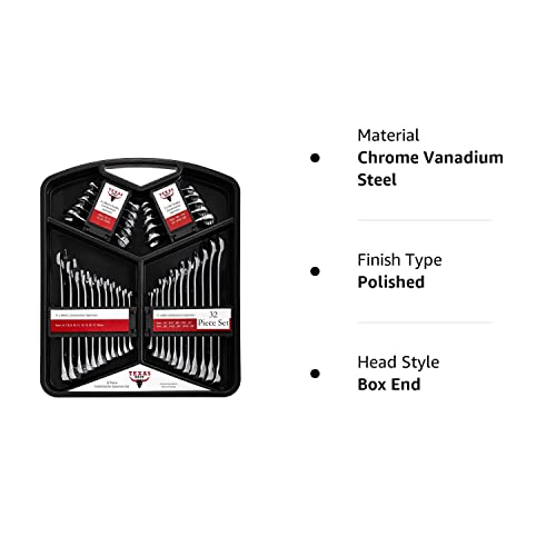 Texas Best Chrome Vanadium Steel Combination Wrench Set | Sae (Inch) & Metric Sizes | Quick Access Hanging Tray | Carry Case Master Organizer Included (32 Pc) #TOP7
