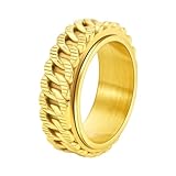 HIJONES Anillo Banda Giratoria con Cadena para Ansiedad y Distracción para Hombre Acero Inoxidable Oro Talla 12