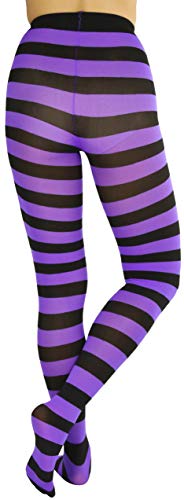 Image of ToBeInStyle Women's Wide Horizontal Contrast Stripe Tights Opaque Hosiery