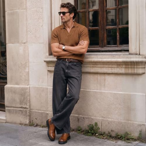 Image of Holy dove Men's Wide Toe Box Platform Chelsea Boots Slip-On Casual Ankle Dress Boot