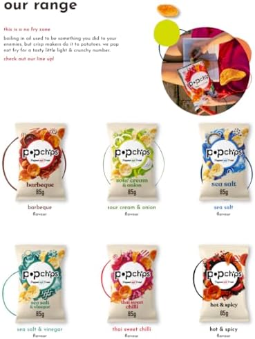popchips - HOT & SPICY Sharing Crisps 85g (Multipack BOX of 8) - Popped not fried, No artificial flavours or colours, Suitable for vegans