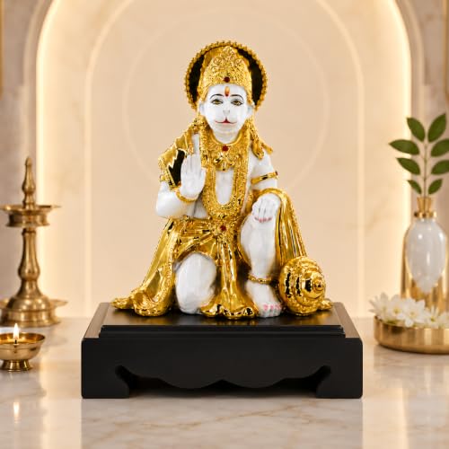 Image of Hanuman Idol Ceramic Showpiece, Golden & White Decorative Hanuman Murti for Pooja Room, Temple /Home Decor, Auspicious Gift (35 cm)