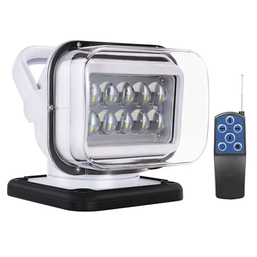 Niceky LED Spotlight for Truck Remote LED Search Light Auto-Reset 360 Rotating Boat Spot Light for Hunting Marine Offroad Pickup SUV UTV Go Outdoor 6 Strong Magnets 50W 5000lm 12V 24V (White)