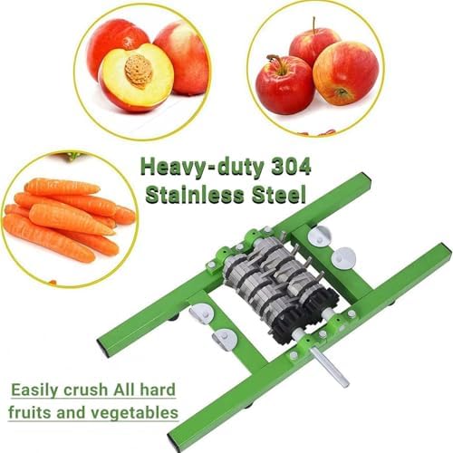 Stainless Steel Fruit Crusher - Manual Juicer with Aluminum Gears for Extracting Juice from Grapes, Pears, Peaches - Heavy-Duty Roller for Home Brewing