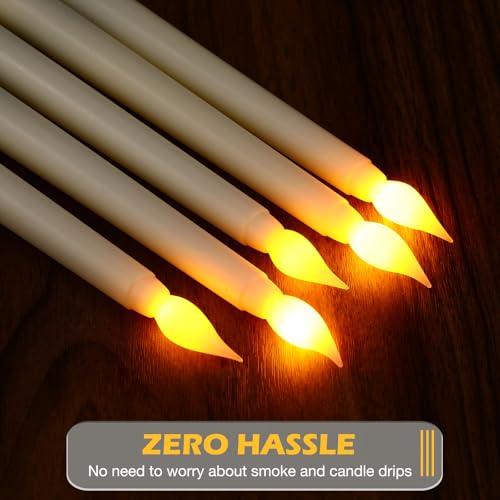 Image of Tuanse 24 Pack 24 Pack Flameless Flicker Taper Candles Bulk with Remote and Timer, Battery Operated LED Warm White Taper Candles Light for Home Wedding Decoration Gifts (Beige,12 Inch)