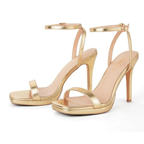 Women’s Stiletto Strappy Heeled Sandals, 4.3 Inch Square Open Toe Sexy High Heels Ankle Strap Buckle Heels for Party Wedding Dress Daily Wear Shoes