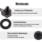 Powice 4 x mini przełącznik z drutem 3-250 V/6 A, okrągły, 2-biegunowy mikroprzełącznik 12 V, mikroprzełącznik z wodoodporną pokrywą, przycisk 12 V/6 A, nadaje się do montażu w domach, samochodach