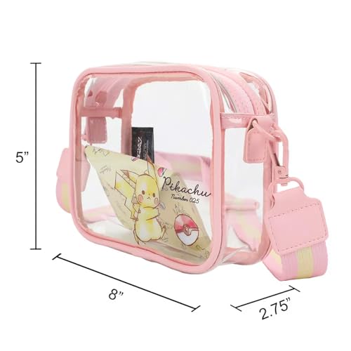 Pokemon Clear Purse for Women - Pikachu Handbag Bundle with Cute Pikachu Crossbody Bag for Teens Plus Water Bottle | Pokemon Transparent Purse for Stadiums Set4