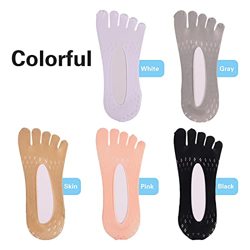 Auidy_6TXD 5 Pairs Orthopedic Compression Socks for Women, Five Finger No Show Women Toe Sock Boat Low-Cut Liner Socks with Gel Tab