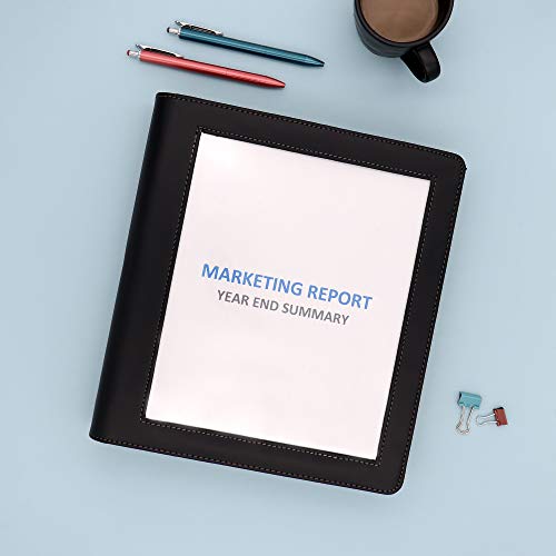 blue sky proview legacy black 3 ring binder letter size 134 textured faux leather cover built-in pockets holds 175 sheets 94029