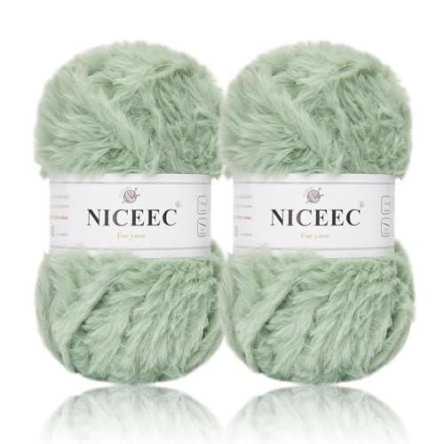 Image of NICEEC 2 Skeins Faux Fur Yarn Super Soft, Chunky & Fluffy, Eyelash Yarn for Crochet & Knitting (Total Length 70yds,3.53oz) - Waves