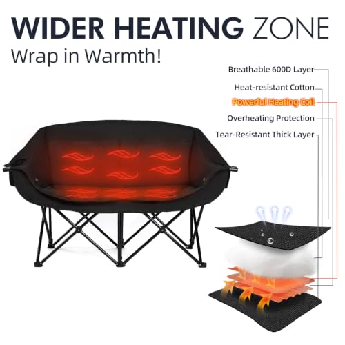 Image of Heated Double Camping Chair - Heated Loveseat Padded Chairs for 2 Person