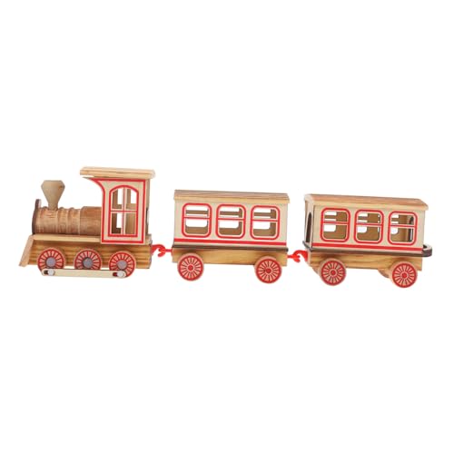 FIXOSHEE Decoración de Escritorio Tren de Madera Infantil Simulado de Tres Vagones Juguete Educativo y Adorno para Oficina y Hogar Regalo para Cumpleaños y Fiestas