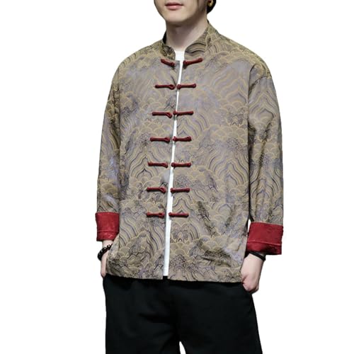 Chemise jacquard homme col montant à rayures style chinois