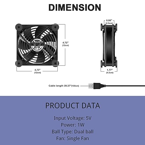 Image of iPower Quiet Cooling Fan 120mm USB Case Fan with Speed Controller for Receiver DVR /PlayStation /Xbox /Computer Cabinet Cooling