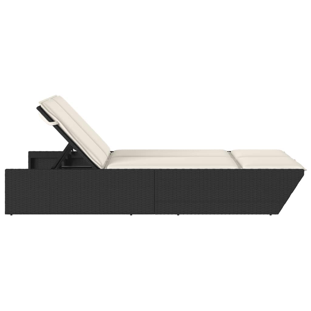 Doppel Sonnenliege, Gartenliege mit Auflagen, Doppelliege für Garten Terrasse, Relaxliege Sonnenbett Gartenmöbel,Poly Rattan Doppel Sonnenliege,Schwarz
