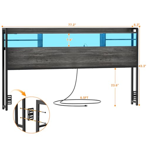 Image of Aheaplus Headboard for King Size Bed with Storage and Outlets, Black Oak