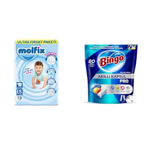 Molfix 3D Junior 5 Beden Aylık Paket 78 Adet, Beyaz x2 + Bingo Akıllı Kapsül Pro 80'li x2