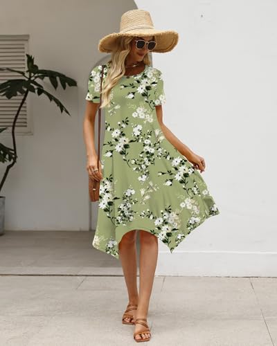 Image of COSSEN Women's 2026 Summer Midi Dress Crew Neck Short Sleeve Casual Tshirt Flowy Loose Sundress with Pockets