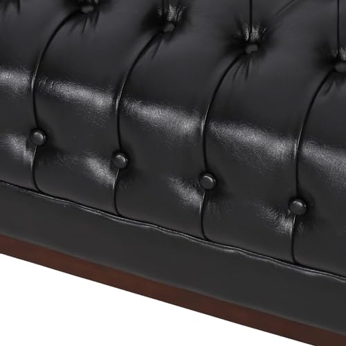 Image of Merax Modern PU Sofa Set, Couch with Button-Tufted Diamond Stitching, Rubberwood Frame, Tuxedo Arms, Low Profile Design Mid-Century Modern Style, Black