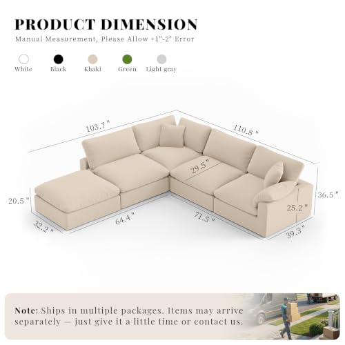 Image of 143 inch Cloud Modular Sectional Sofa,Khaki Down Filled Sofa 4 Seat with Chaise,Minimalist Sofa Cover Washable and Replaceable Couches for Living Room,Sectional Sofa Deep Seat