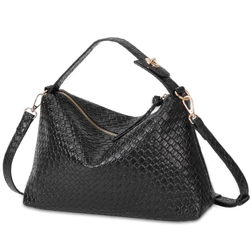 Image of Lushandy Woven Purses for Women, Leather Woven Crossbody Bag Slouchy Hobo Bag Chic Tote Purse Trendy Satchel Shoulder Handbag