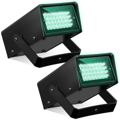Treela 2 Pack Mini Strobe Lights, Bright LED Strobe Stage Light Adjustable Flash Speed Control Flashing Bulbs for Halloween Party Stage Club Disco Bar Christmas Decoration(Green,32 LED)