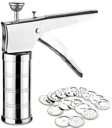 Stainless Steel Kitchen Press Sev Maker Machine with 15 Interchangeable Jali | Murukku Chakli Maker | Noodle & Pasta Press | Farsan Maker | Cookie & Snacks Maker for Home Kitchen (ss midyam)