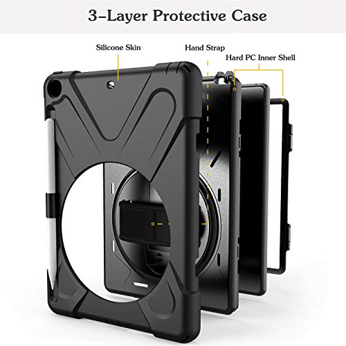 Coque iPad 9.7 2017 2018 housse noire avec support 360 et porte crayon