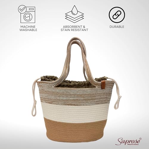 Image of SAPROSE Polypropylene Tote Tiffin Basket With Cover Carry Bag, Storage Basket, Picnic Basket, Lunch Bag, Tiffin Basket, Handbag for Lunch Box and Water Bottle, (29 x 18 x 28 cm) (Beige)