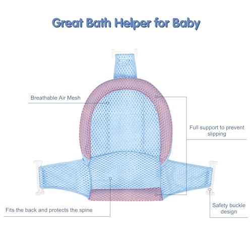Image of Colorlife Baby Bath Seat Support Net Infant Bathing Seat Support Mat, Adjustable Comfortable Non-Slip Three-Pointed Baby Shower Net Bathtub Sit Up Mesh for Newborn 0-12 Months-Light Blue(No Bathtub)